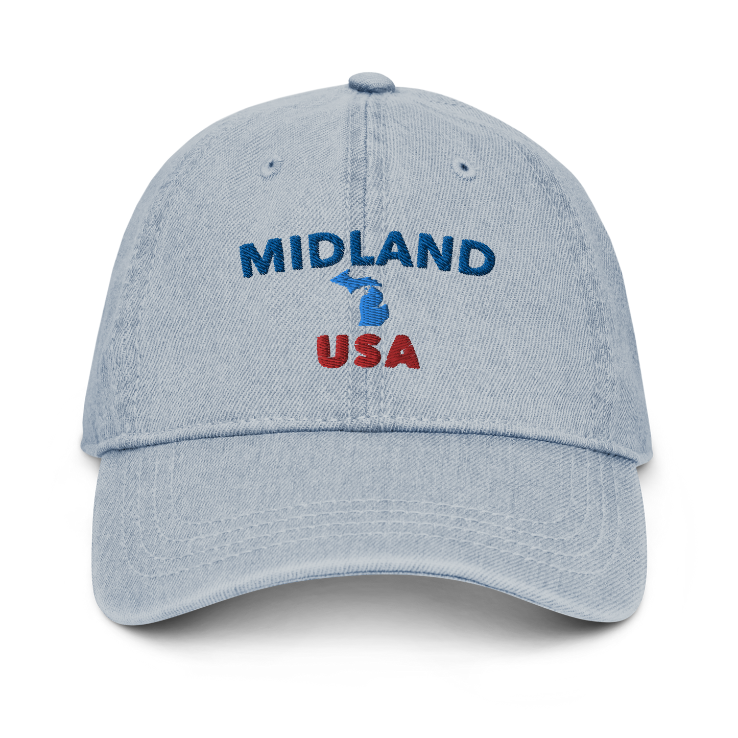 'Midland USA' Denim Baseball Cap (w/ Michigan Outline)