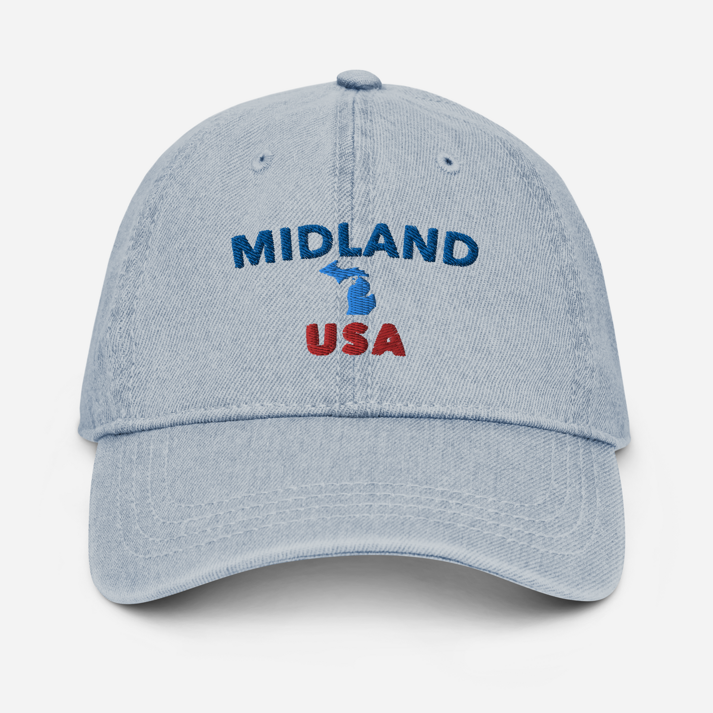 'Midland USA' Denim Baseball Cap (w/ Michigan Outline)