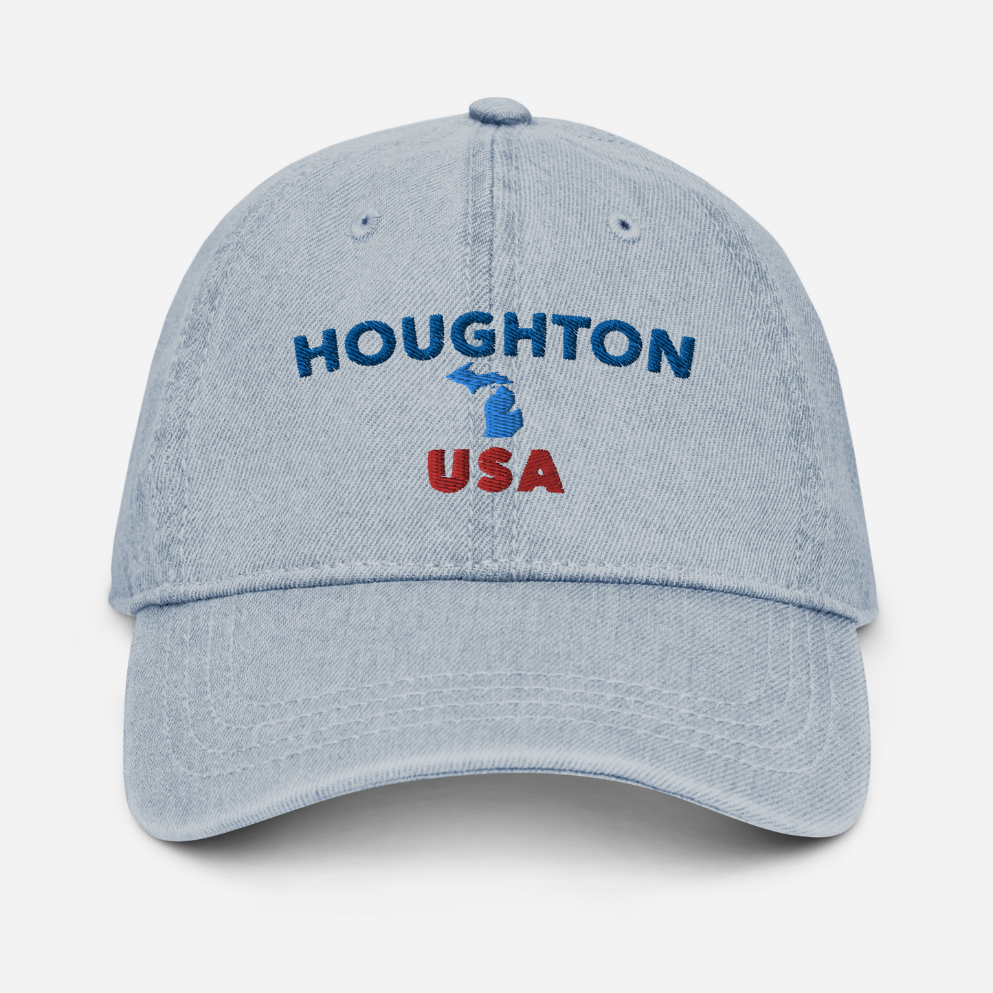 'Houghton USA' Denim Baseball Cap (w/ Michigan Outline)