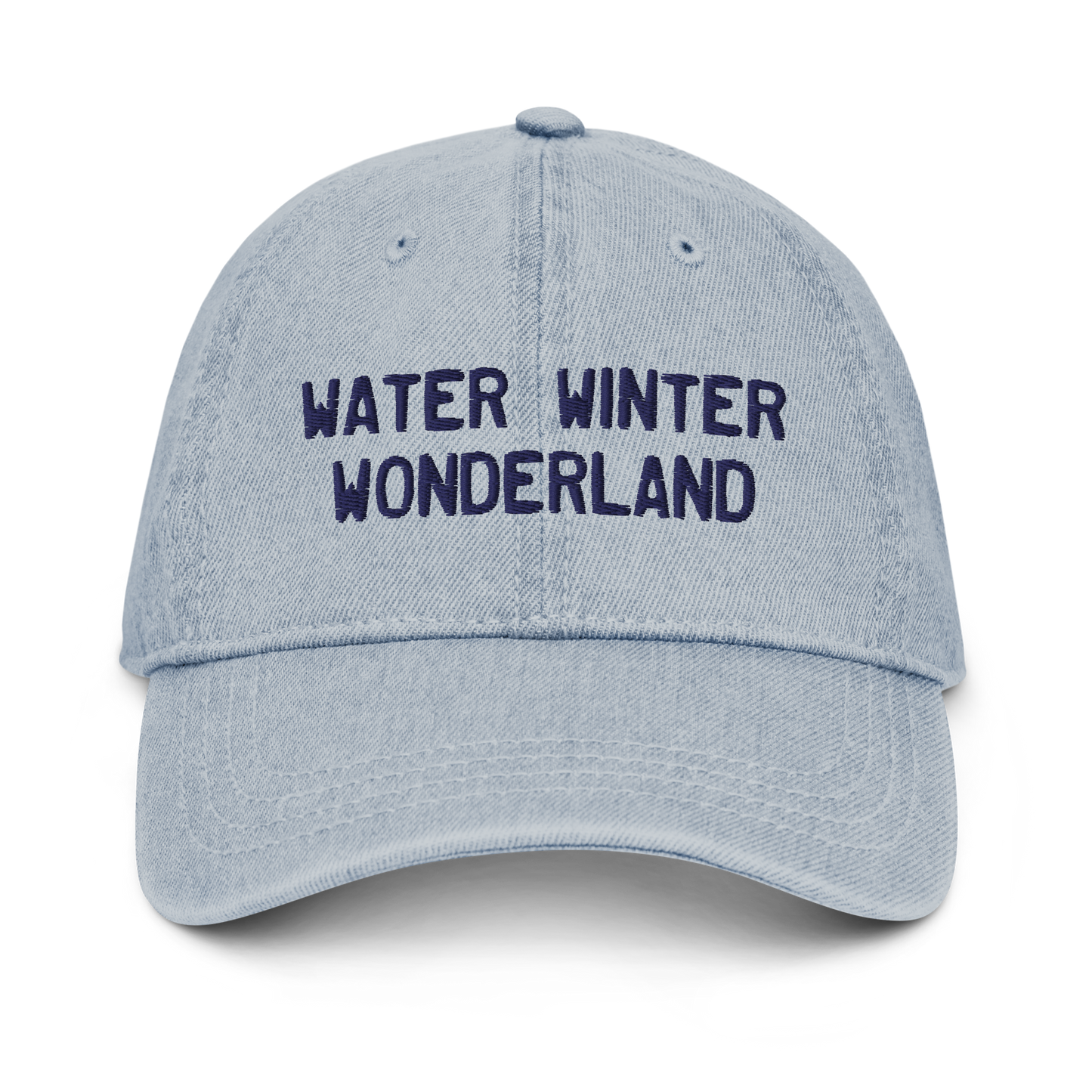 Michigan 'Water Winter Wonderland' Denim Baseball Cap (Licence Plate Font) | White/Navy Embroidery