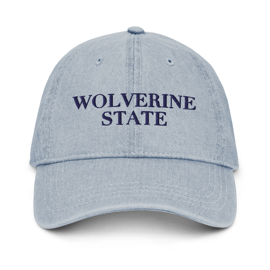 Michigan 'Wolverine State' Denim Baseball Cap (Didone Font)