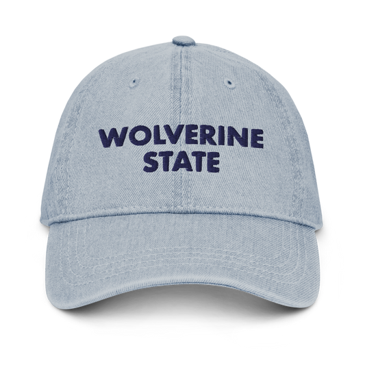 Michigan 'Wolverine State' Denim Baseball Cap (Geometric Sans Font)