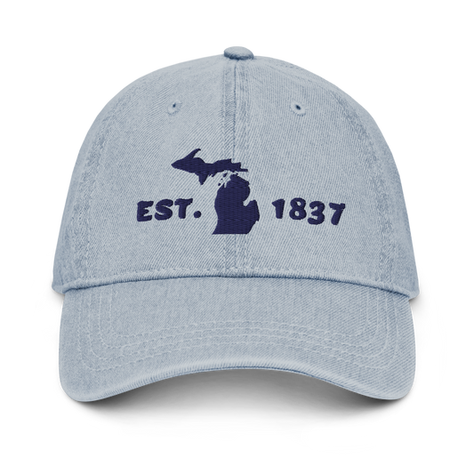 Michigan 'EST 1837' Denim Baseball Cap (Marker Font w/ MI Outline)