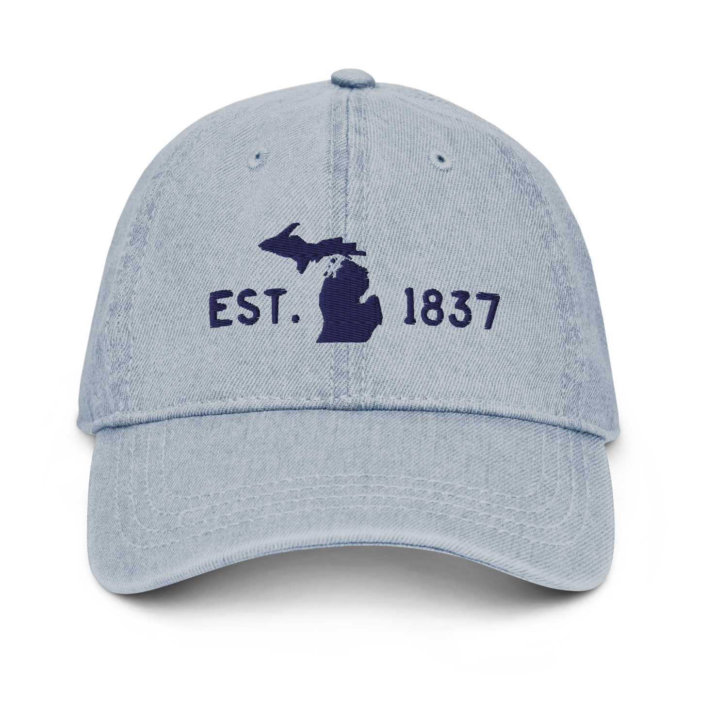 Michigan 'EST 1837' Denim Baseball Cap (Licence Plate Font w/ MI Outline)