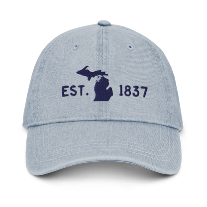 Michigan 'EST 1837' Denim Baseball Cap (Licence Plate Font w/ MI Outline)