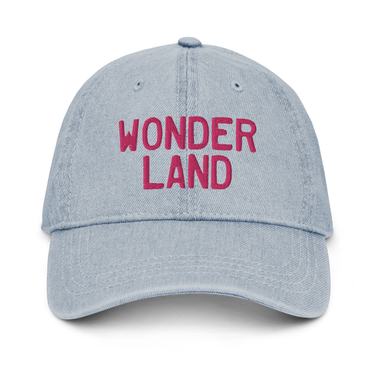 Michigan 'Wonderland' Denim Baseball Cap (Licence Plate Font) | Pink Embroidery