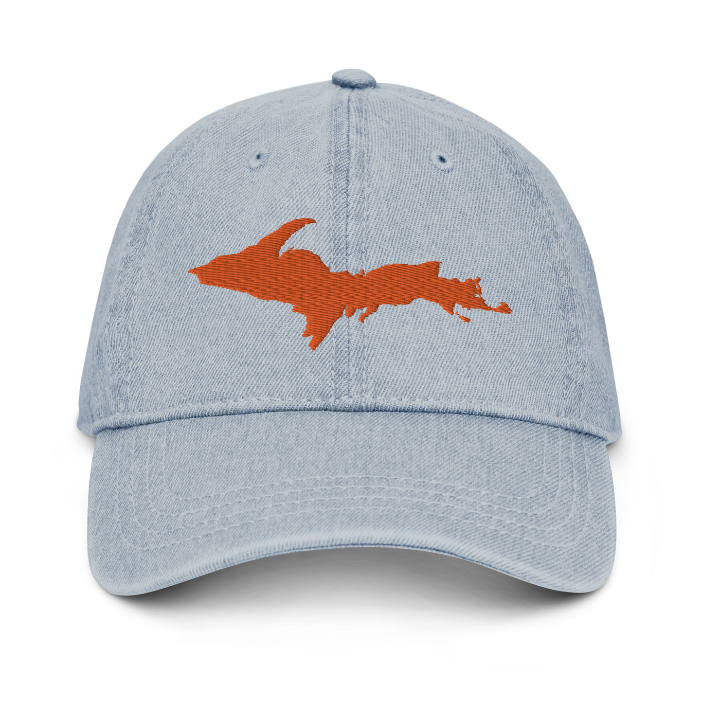 Michigan Upper Peninsula Denim Baseball Cap (w/ Orange UP Outline)