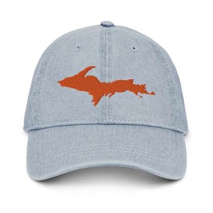 Michigan Upper Peninsula Denim Baseball Cap (w/ Orange UP Outline)