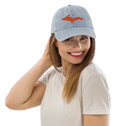 Michigan Upper Peninsula Denim Baseball Cap (w/ Orange UP Outline)