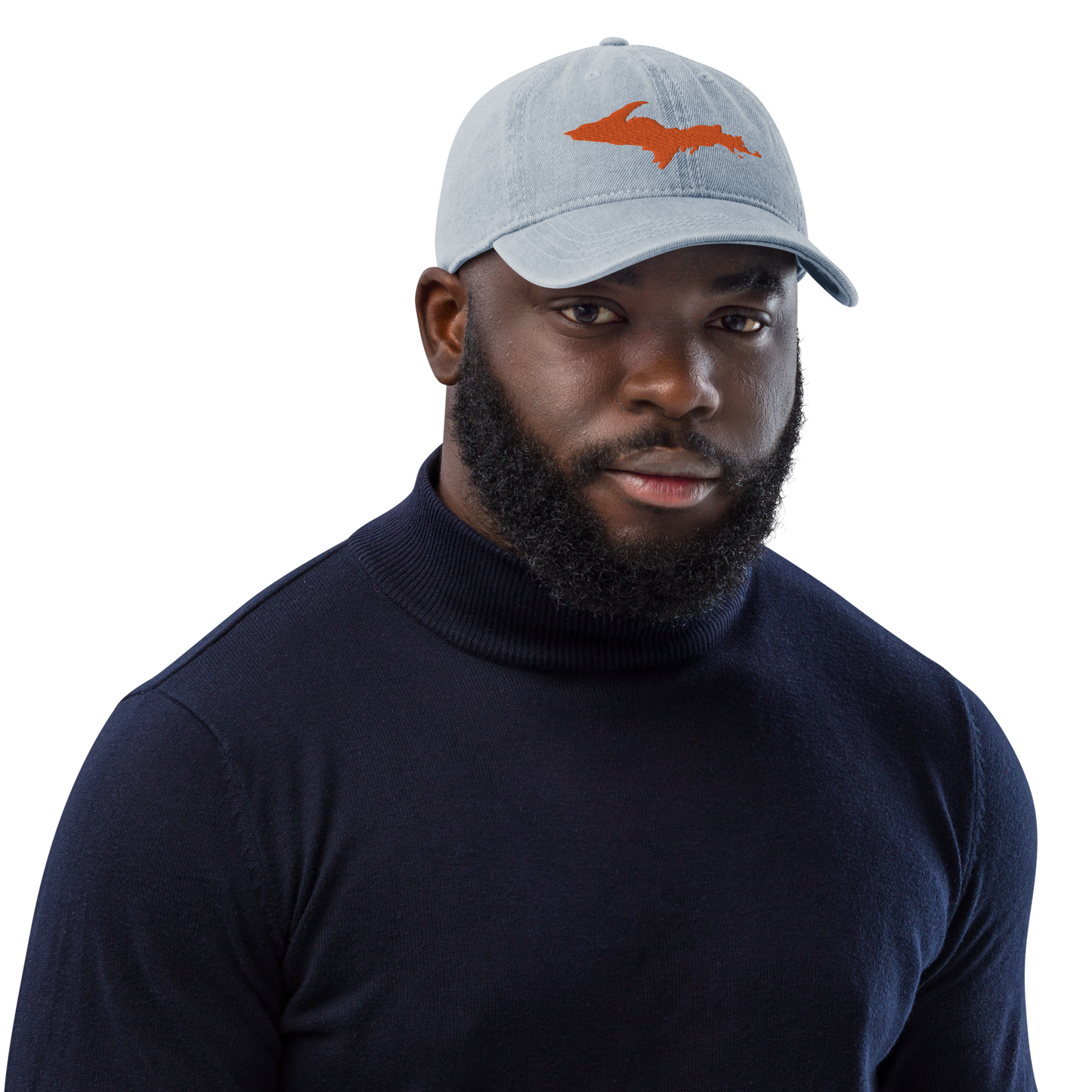 Michigan Upper Peninsula Denim Baseball Cap (w/ Orange UP Outline)