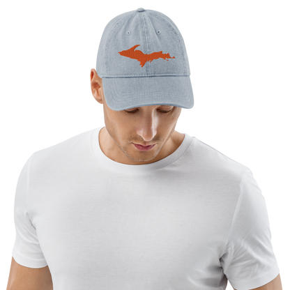 Michigan Upper Peninsula Denim Baseball Cap (w/ Orange UP Outline)