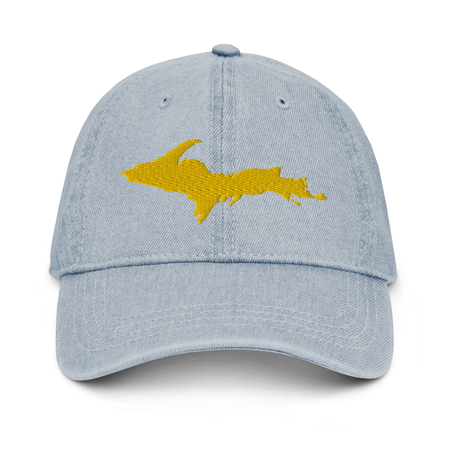 Michigan Upper Peninsula Denim Baseball Cap (w/ Gold Outline)