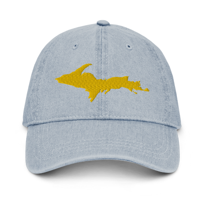 Michigan Upper Peninsula Denim Baseball Cap (w/ Gold Outline)