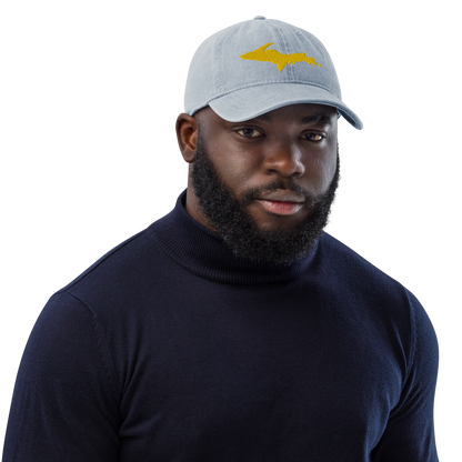 Michigan Upper Peninsula Denim Baseball Cap (w/ Gold Outline)