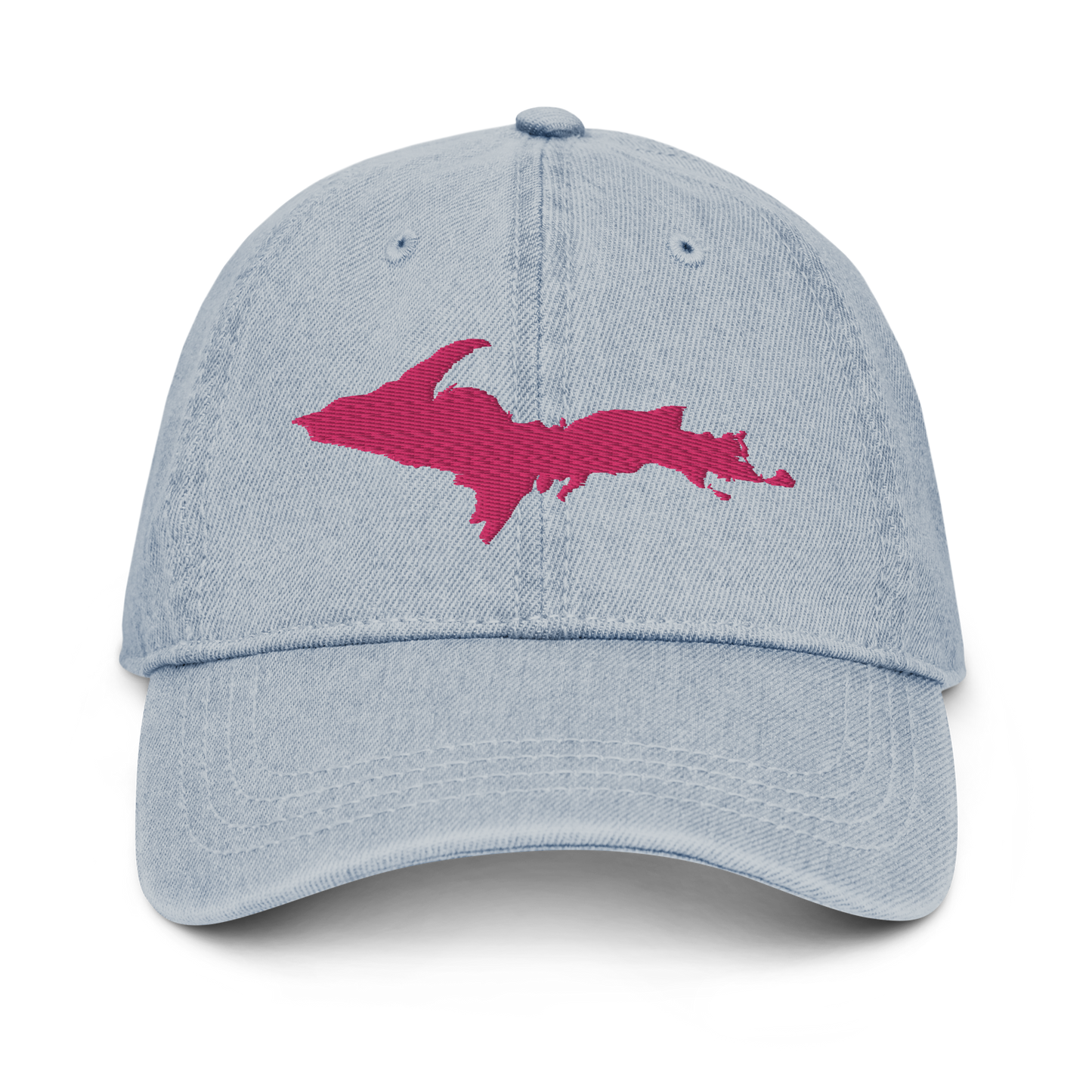 Michigan Upper Peninsula Denim Baseball Hat (w/ Pink UP Outline)