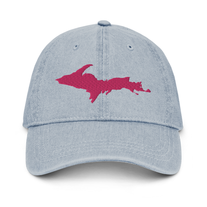 Michigan Upper Peninsula Denim Baseball Hat (w/ Pink UP Outline)