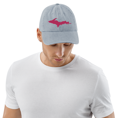 Michigan Upper Peninsula Denim Baseball Hat (w/ Pink UP Outline)