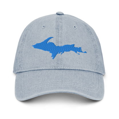 Michigan Upper Peninsula Denim Baseball Cap (w/ Azure UP Outline)