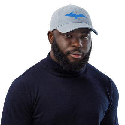 Michigan Upper Peninsula Denim Baseball Cap (w/ Azure UP Outline)