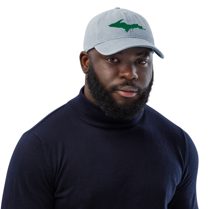 Michigan Upper Peninsula Denim Baseball Cap (w/ Green UP Outline)