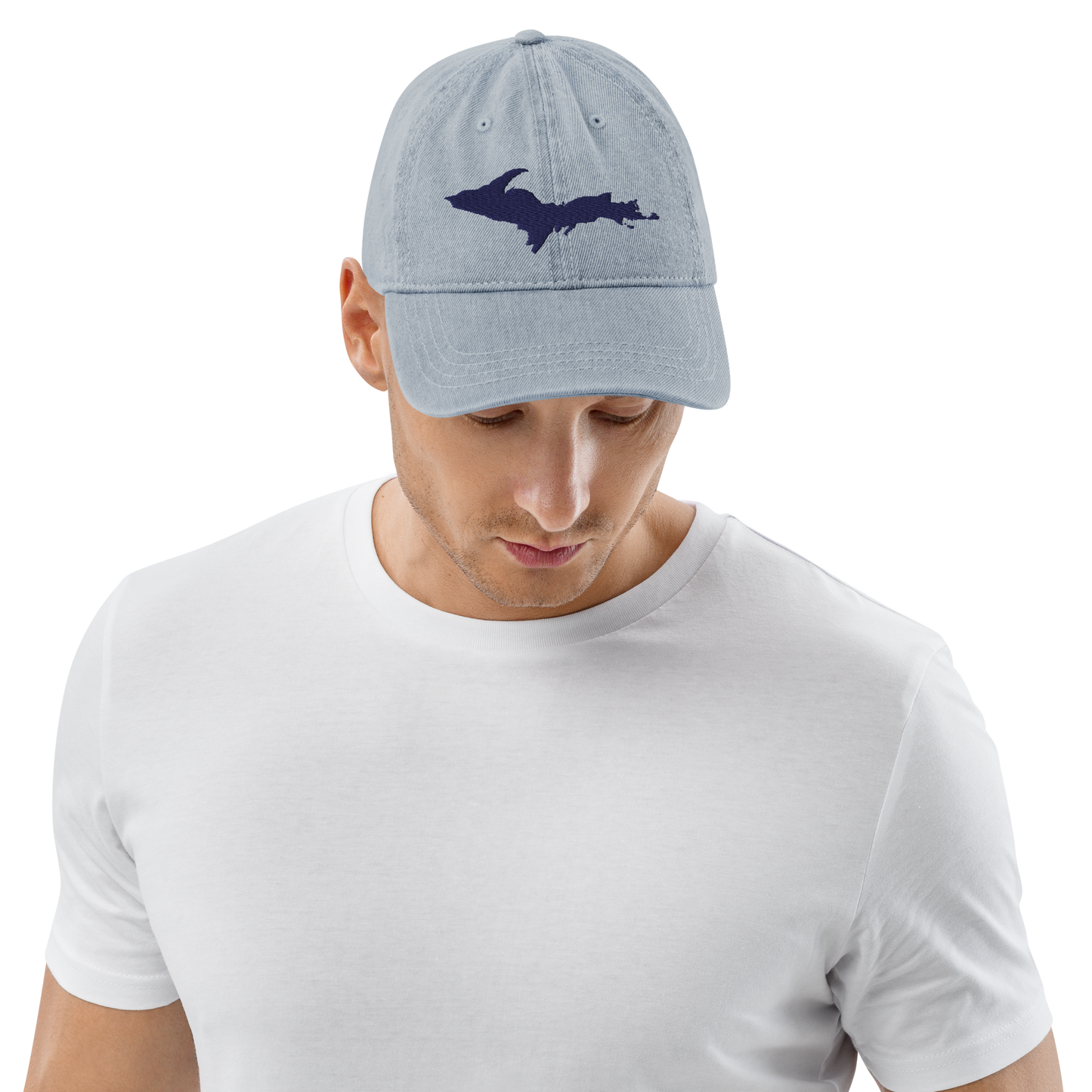 Michigan Upper Peninsula Denim Baseball Hat (w/ UP Outline)