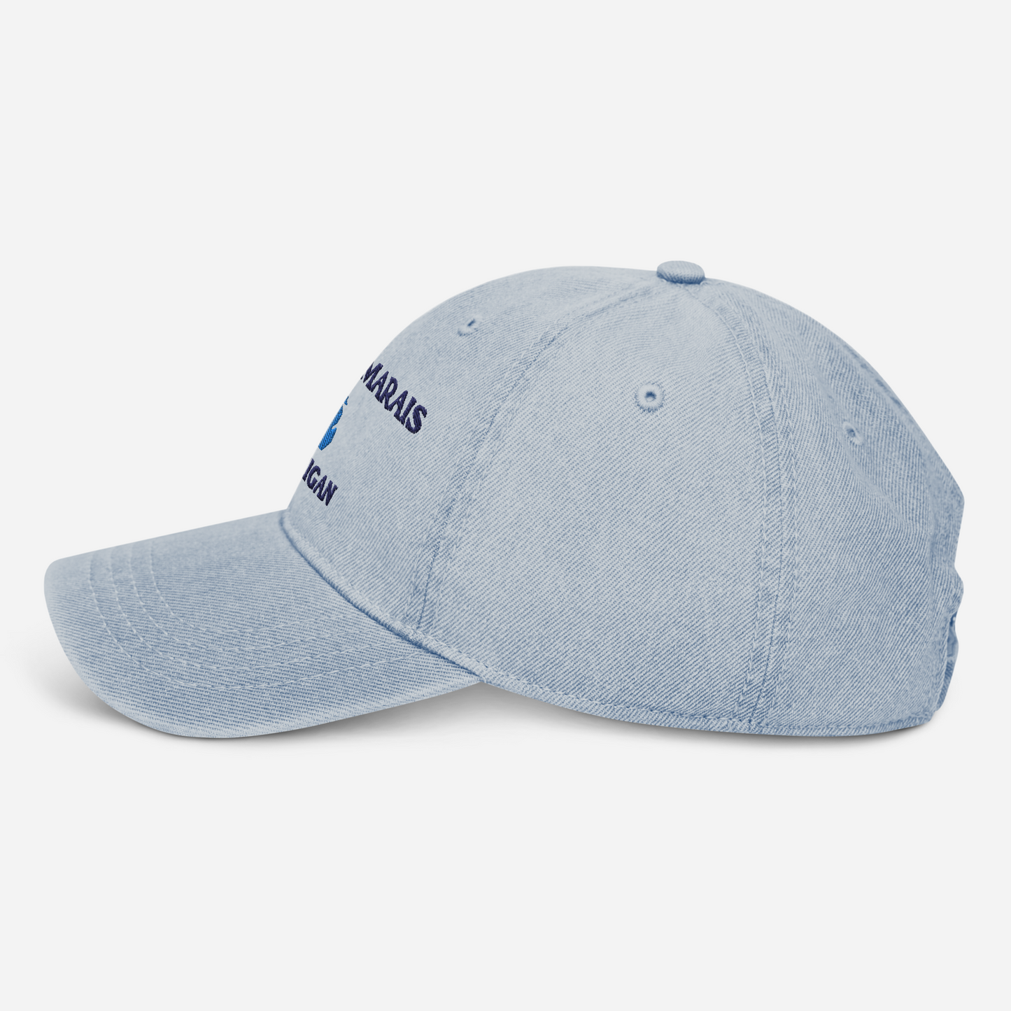 'Grand Marais Michigan' Denim Baseball Cap (w/ Michigan Outline)