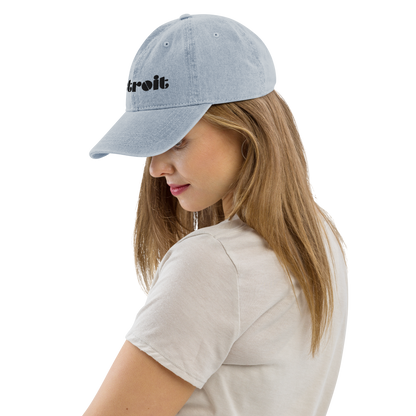 'Detroit' Denim Baseball Cap (Art Deco Font) | White/Black Embroidery