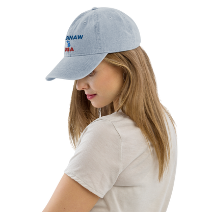 'Saginaw USA' Denim Baseball Cap (w/ Michigan Outline)