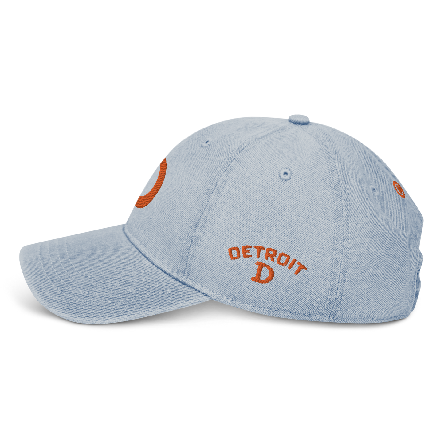 Detroit 'Old French D' Denim Baseball Cap (w/ Side Design) | Orange Embroidery