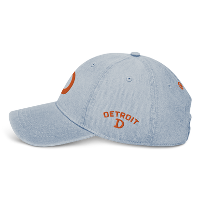 Detroit 'Old French D' Denim Baseball Cap (w/ Side Design) | Orange Embroidery