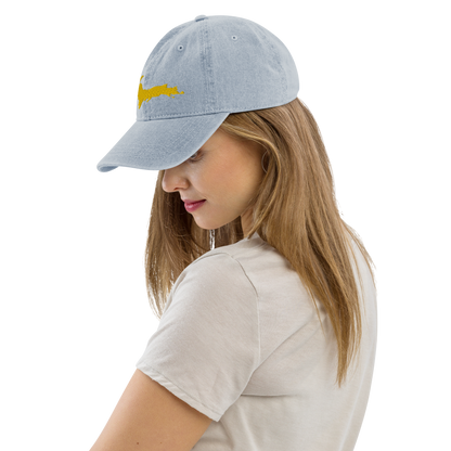 Michigan Upper Peninsula Denim Baseball Cap (w/ Gold Outline)