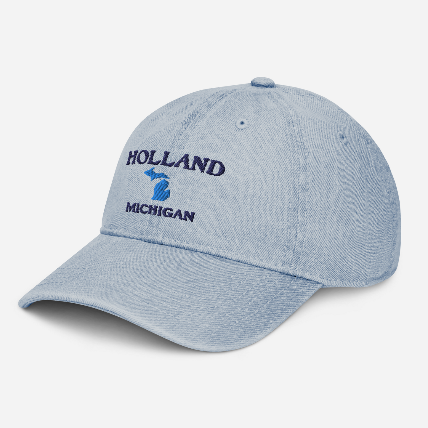 'Holland Michigan' Denim Baseball Cap (w/ Michigan Outline)