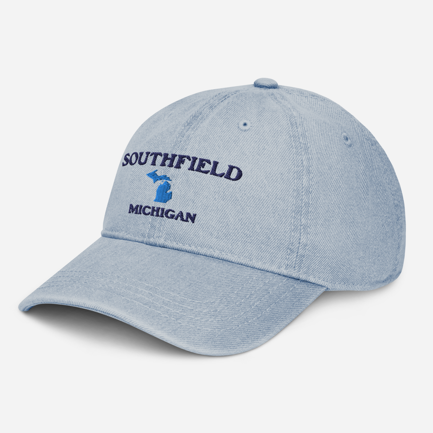 'Southfield Michigan' Denim Baseball Cap (w/ Michigan Outline)