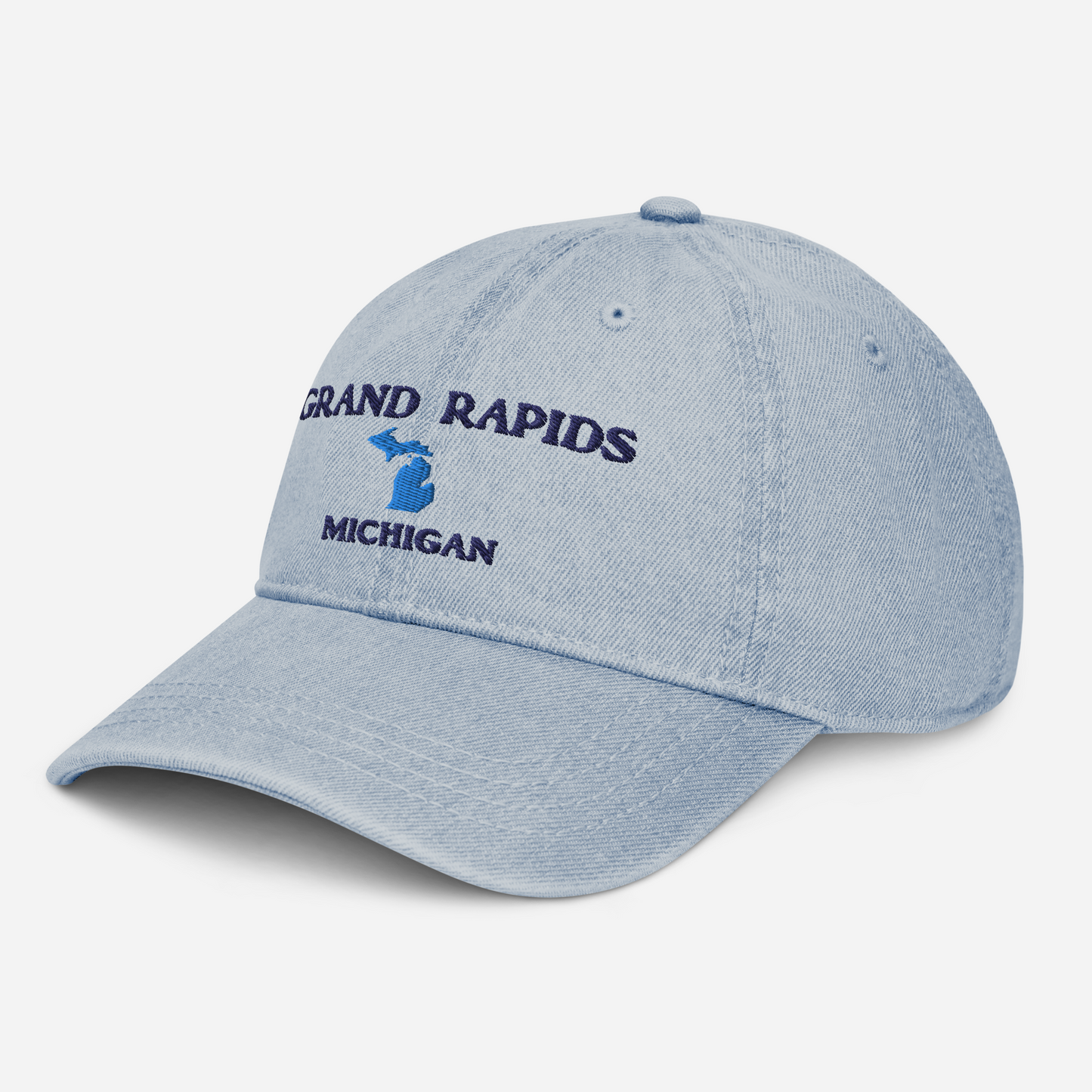 'Grand Rapids Michigan' Denim Baseball Cap (w/ Michigan Outline)