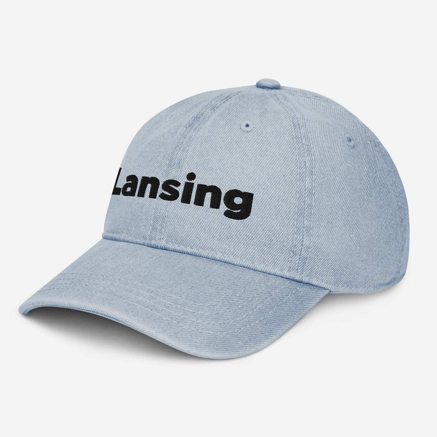 'Lansing' Denim Baseball Cap | White/Black Embroidery