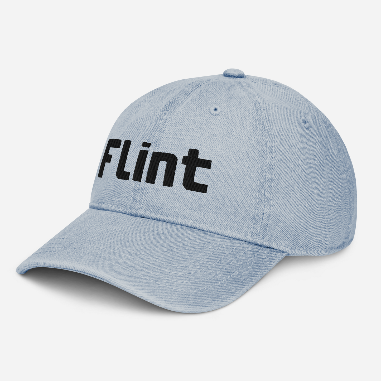 'Flint' Denim Baseball Cap | White/Black Embroidery