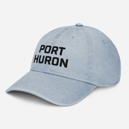 'Port Huron' Denim Baseball Cap | White/Black Embroidery