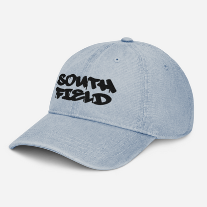 'Southfield' Denim Baseball Cap | White/Black Embroidery