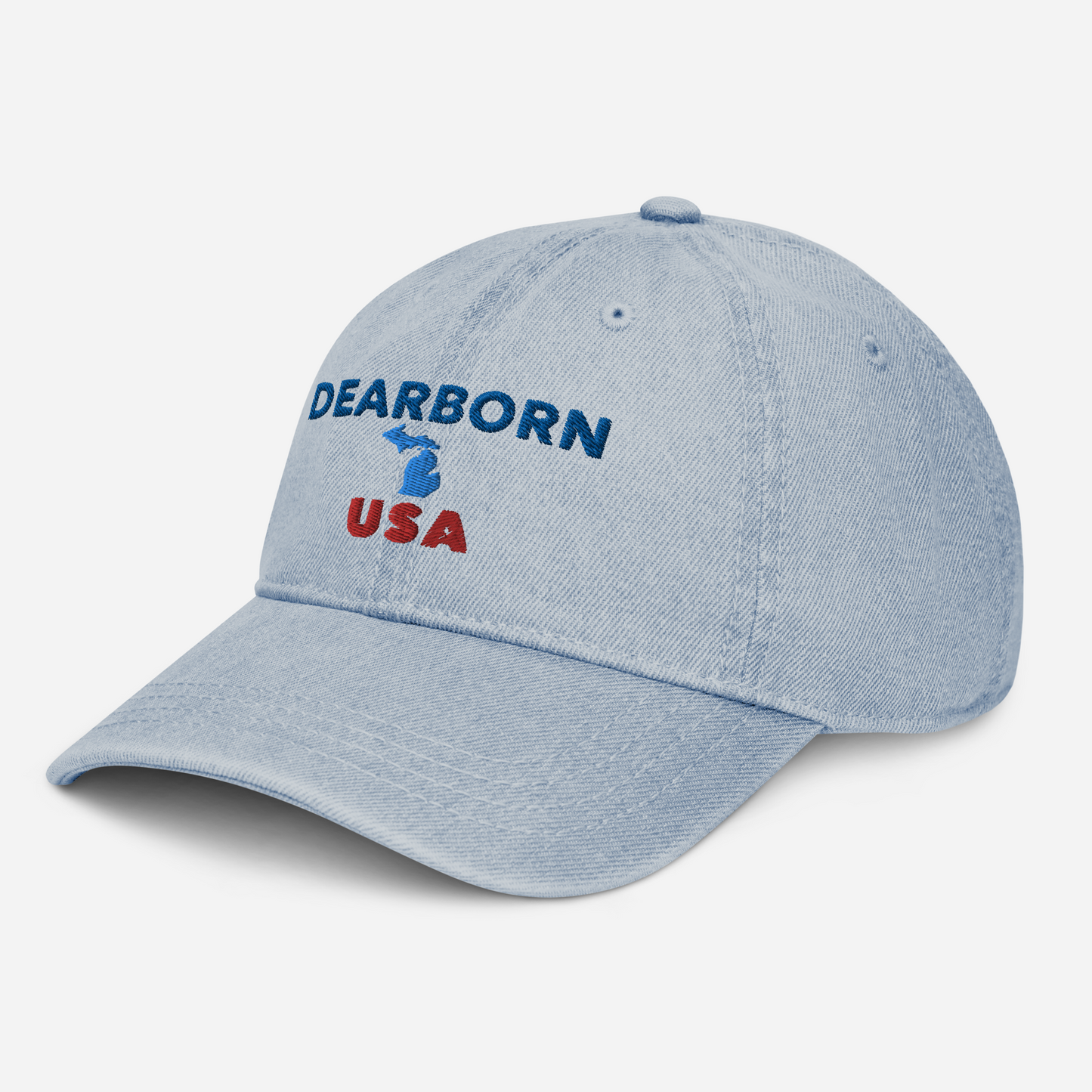 'Dearborn USA' Denim Baseball Cap (w/ Michigan Outline)