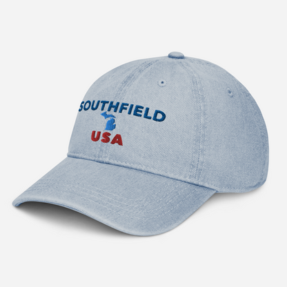 'Southfield USA' Denim Baseball Cap (w/ Michigan Outline)