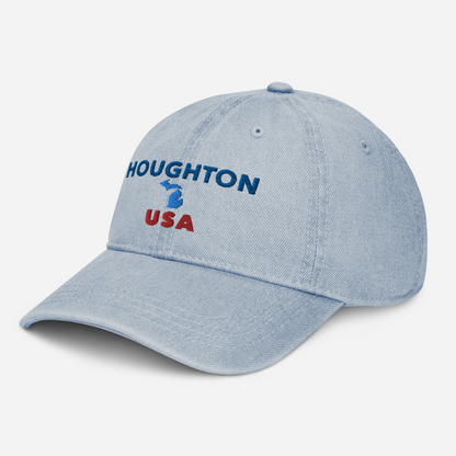 'Houghton USA' Denim Baseball Cap (w/ Michigan Outline)