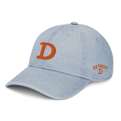 Detroit 'Old French D' Denim Baseball Cap (w/ Side Design) | Orange Embroidery