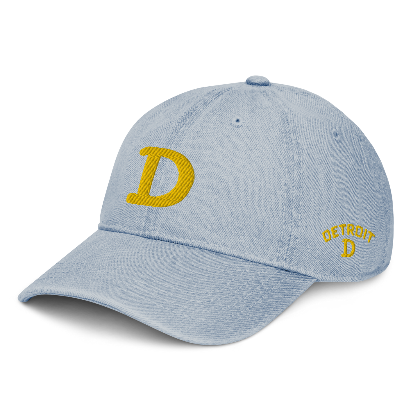 Detroit 'Old French D' Denim Baseball Cap (w/ Side Design) | Gold Embroidery