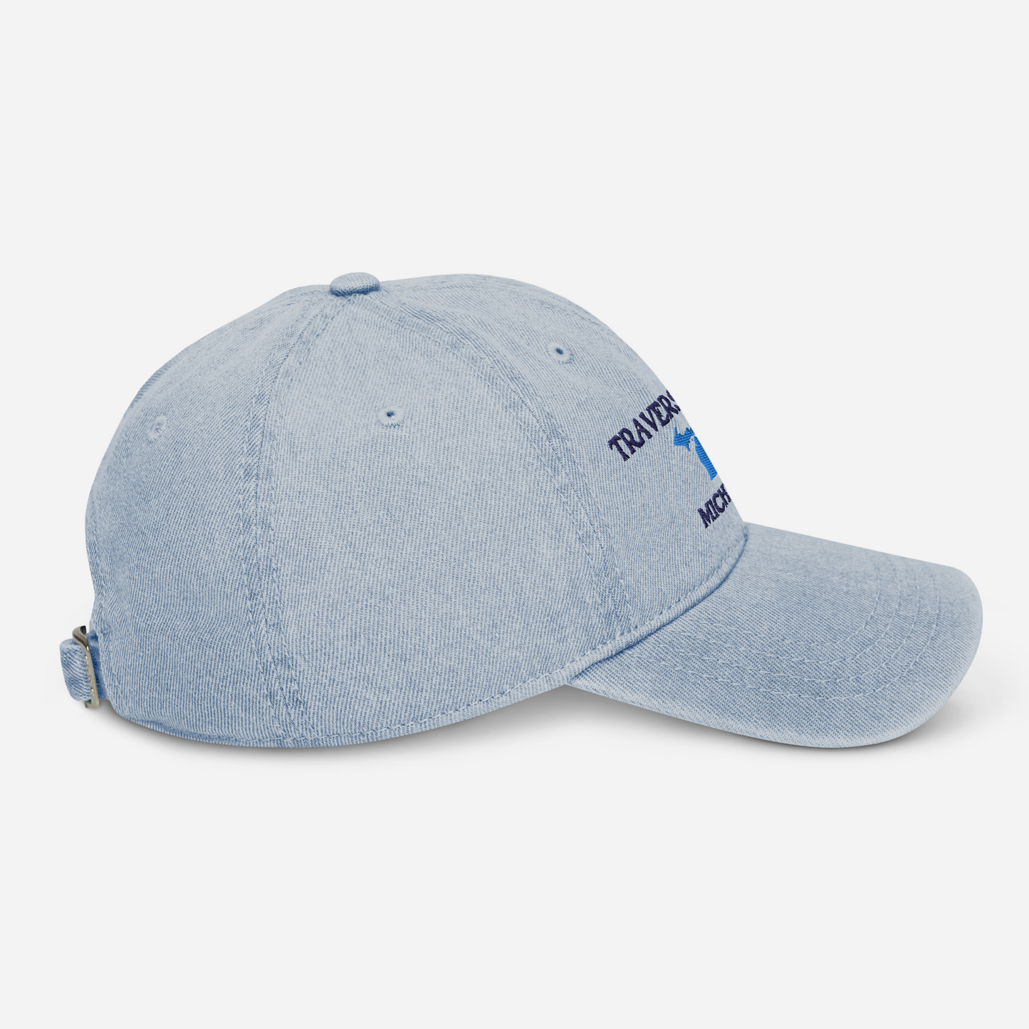 'Traverse City' Denim Baseball Cap (w/ Michigan Outline)