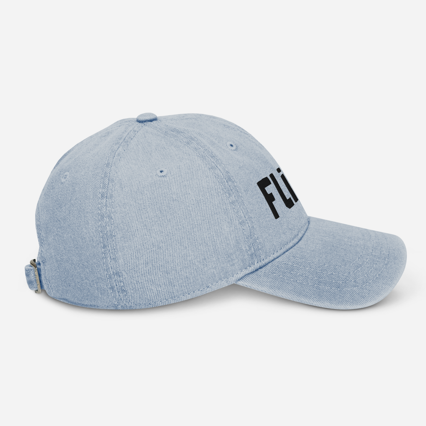 'Flint' Denim Baseball Cap | White/Black Embroidery