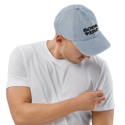 'Southfield' Denim Baseball Cap | White/Black Embroidery