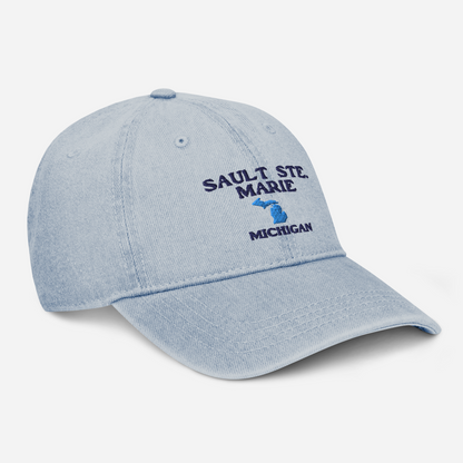 'Sault Ste. Marie' Denim Baseball Cap (w/ Michigan Outline)