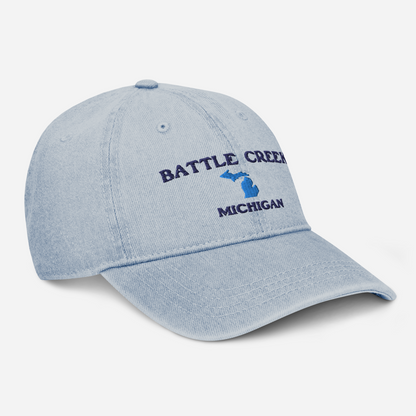 'Battle Creek Michigan' Denim Baseball Cap (w/ Michigan Outline)