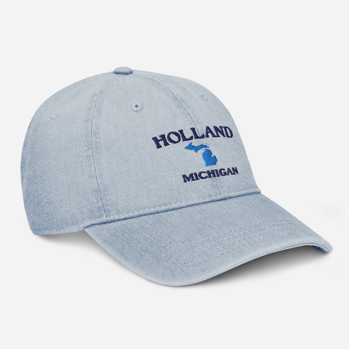 'Holland Michigan' Denim Baseball Cap (w/ Michigan Outline)