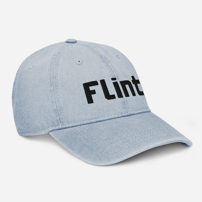 'Flint' Denim Baseball Cap | White/Black Embroidery